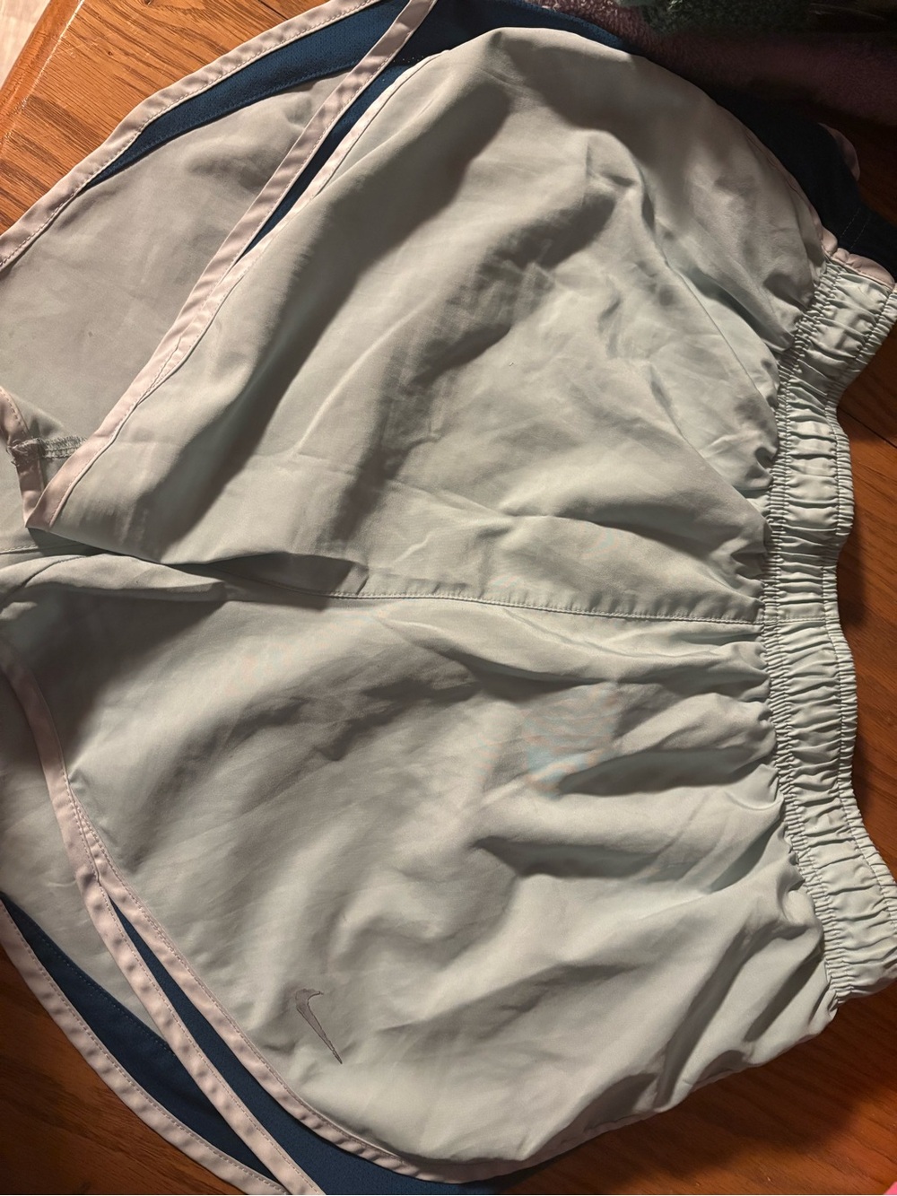 Nike Women’s Light Gray Athletic Shorts with Navy and Pale Pink Trim